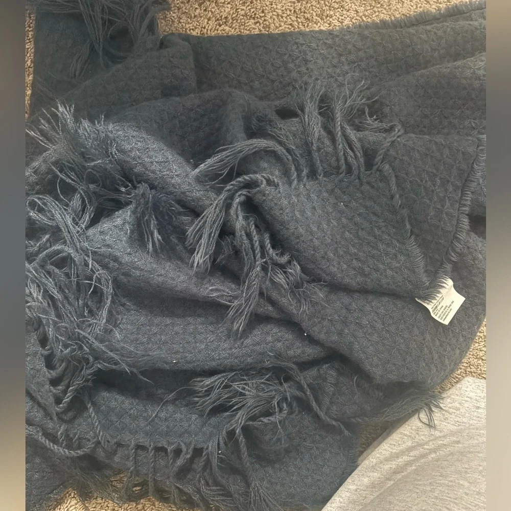 Crate&Barrel Navy Fringed Throw